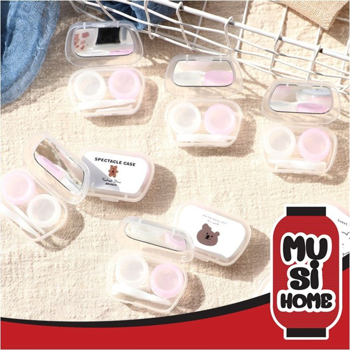 MUSI.HOME【 ราคาถูก】EYE3 ตลับคอนแทคเลนส์ กล่องคอนแทคเลนส์ น่ารัก กล่องคอนแทค (คละลาย) ตลับชมพู+ขาว