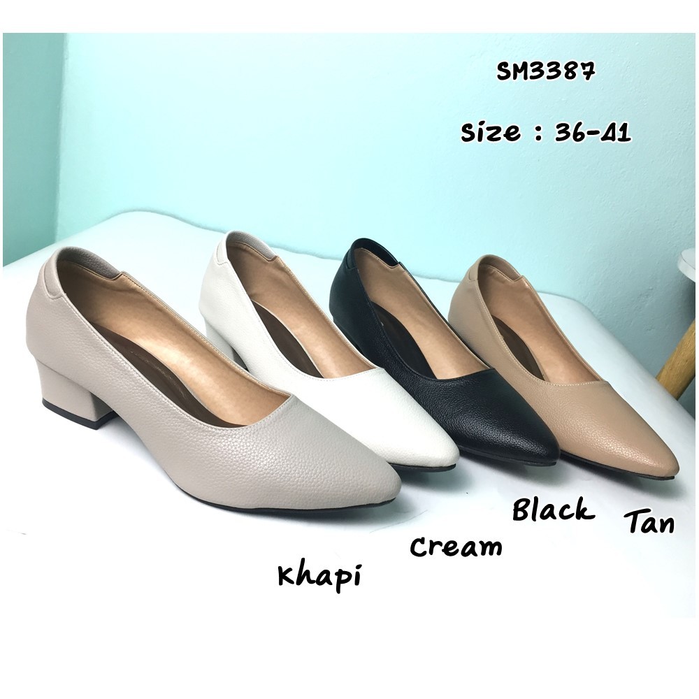 prettycomfort รองเท้าคัทชู ผู้หญิง ทรงหัวแหลม สูง1.5นิ้ว ทำจากหนังพียู นิ่มใส่สบาย SM3387