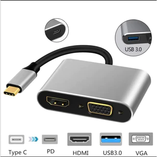 อะแดปเตอร์ USB C HDMI Type c ถึง HDMI 4K 4 ใน 1 พร้อมตัวแปลงเสียงและวิดีโอ VGA USB3.0