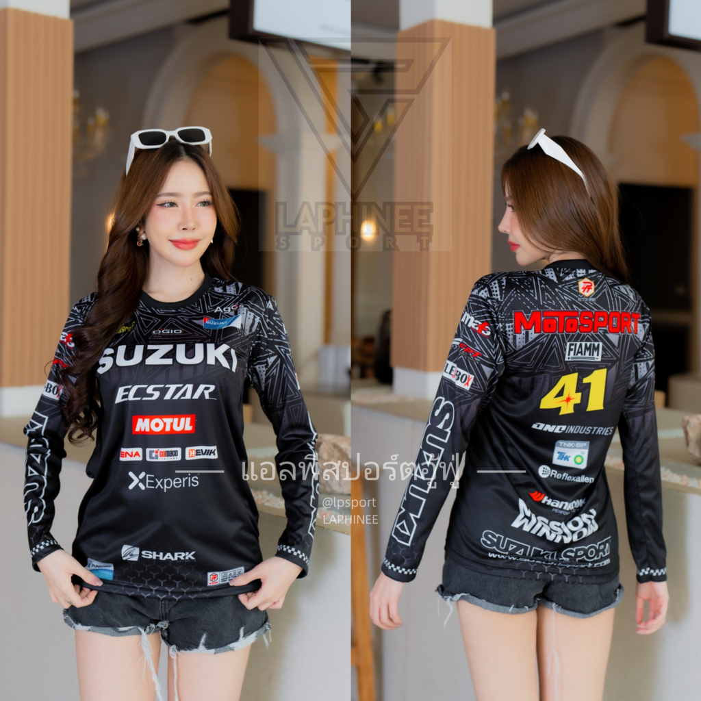 เสื้อ SUZUKI ECSTAR #41 เสื้อกีฬาแขนยาว ผ้าไมโครพิมพ์ลาย ใส่ได้ทั้งชายและหญิง ผลิตโรงงานไทย