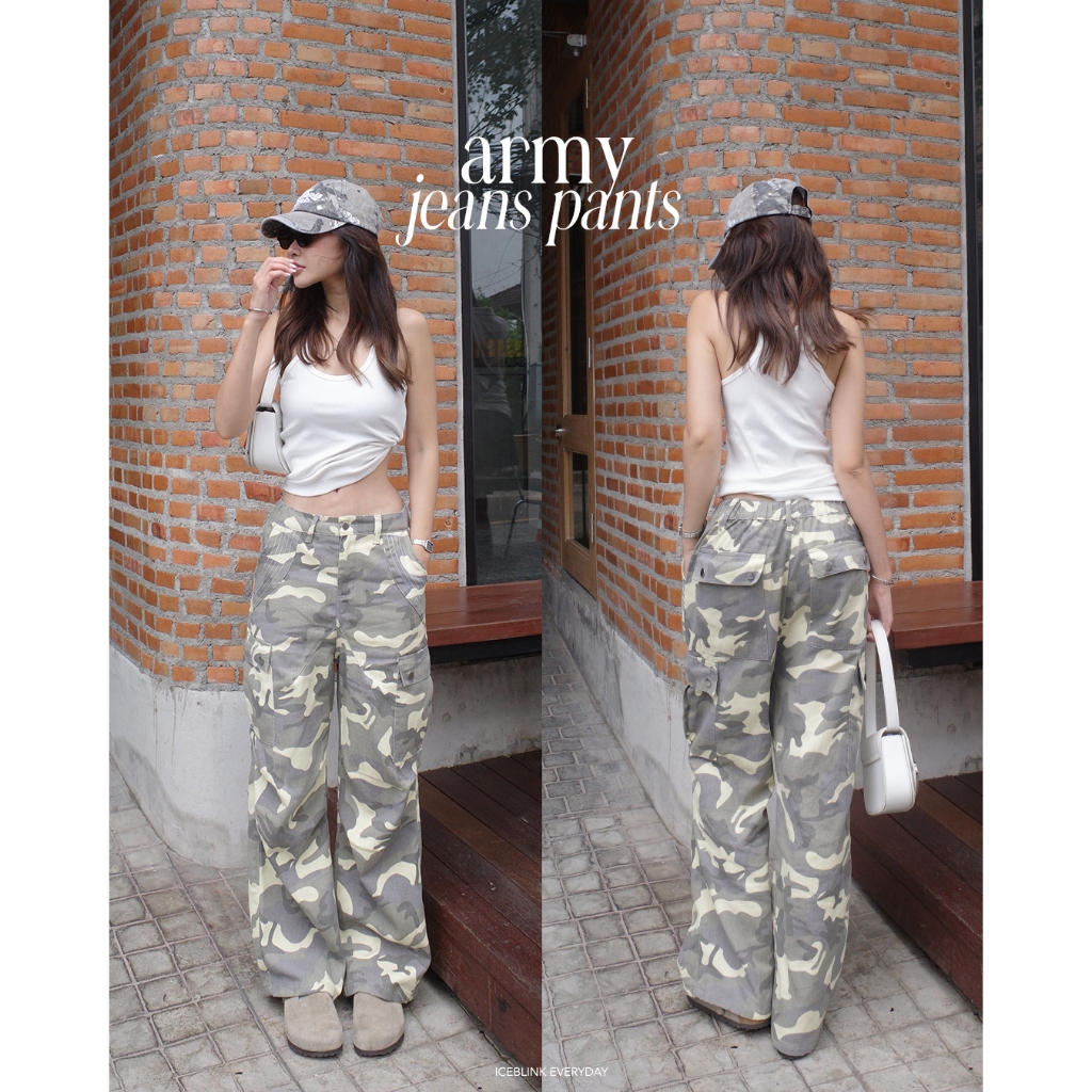 ICEBLINK l army jeans กางเกงยีนส์ลายทหารทรงคาร์โก้