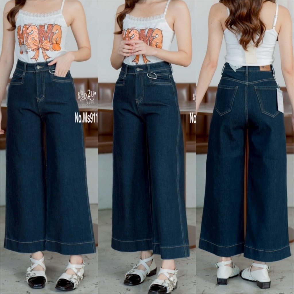 N91162# กางเกงยีนส์ขากระบอกใหญ่