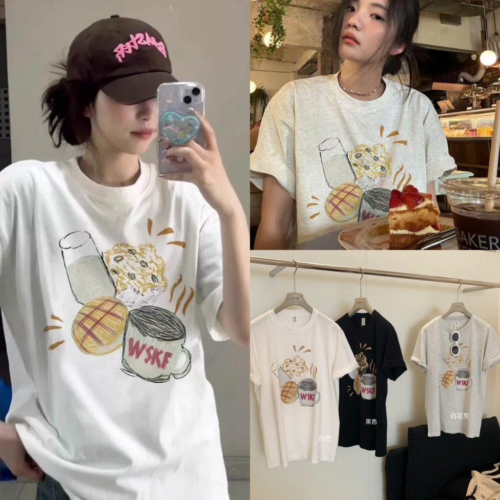🧡🧵 🇰🇷 W5625 เสื้อยืดคอกลม สกรีนลาย่าก น่ารักมากๆค่า ทรงเบสิค ผ้แฟชั่นเกาหลี TAG WG.WE 🧵🧡