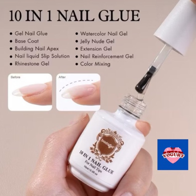 ✨พร้อมส่ง💖Badaga กาวเจลบาดาก้า 10 in1 Nail glue ใช้ทาเป็นเบสรองพื้นเป็นกาวต่อpvcขวดเดียวจบรักษาได้ทุ