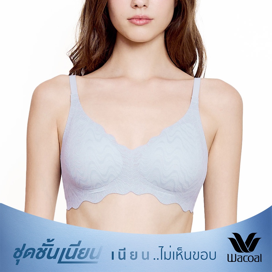 Wacoal ชุดชั้นเนียน บราไร้โครง Smart size บราลูกไม้ลายคลื่น รุ่น WB3Y42 สีฟ้า (VM)