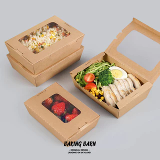 Baking barn (50ชิ้น/แพ็ค) กล่องอาหารกระดาษ พร้อมฝาหน้าต่าง (900ml,1200ml,1600ml,2100ml) ใส่อาหาร ขนม เค้ก Lunch box