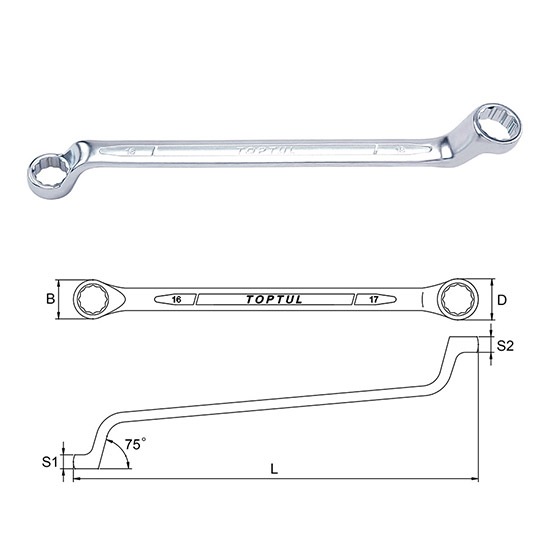 AAEI Series ประแจแหวน คอ75° ประแจแหวนคอลึก TOPTUL Double Ring Wrench 75° Offset size 30 - 50mm