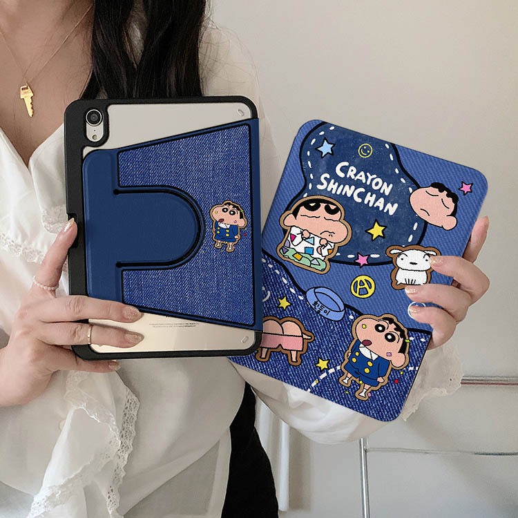 เคสไอแพด Gen11วัสดุPC เดนิม Gen10 Air7 Crayon Shin chan for Air6 mini7 การหมุน 360° Gen8 air3 gen9