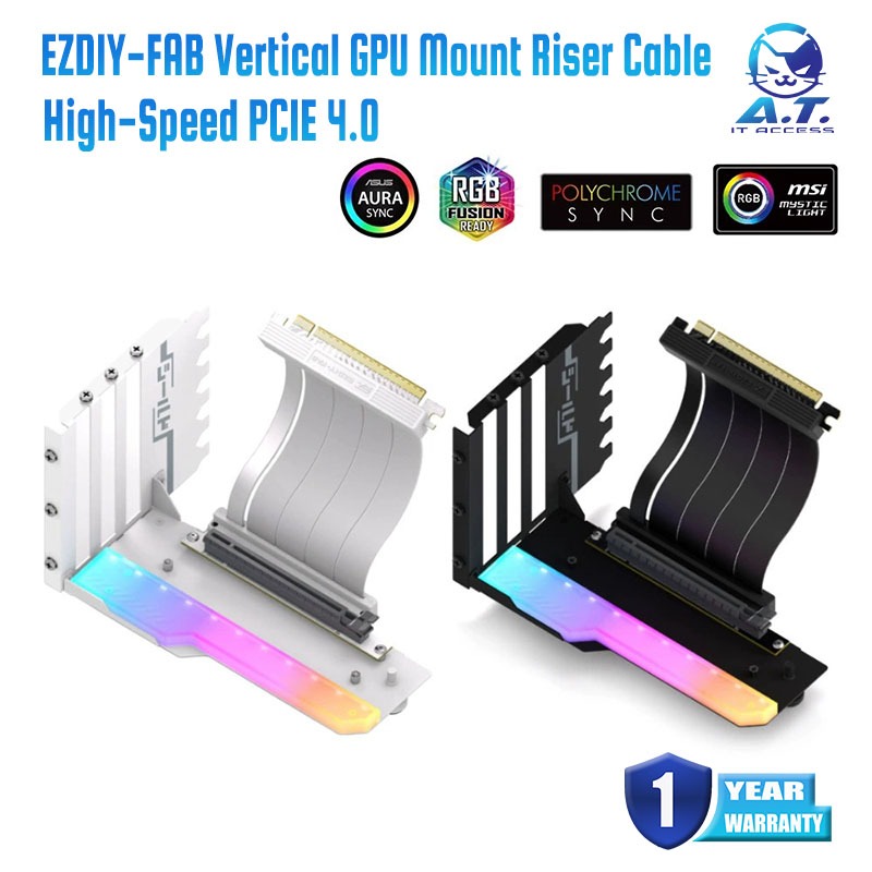 EZDIY-FAB Vertical GPU Mount with High-Speed PCIE 4.0 Riser Cable 90 Degree Connector, Only Compatible to Full-Opened PC