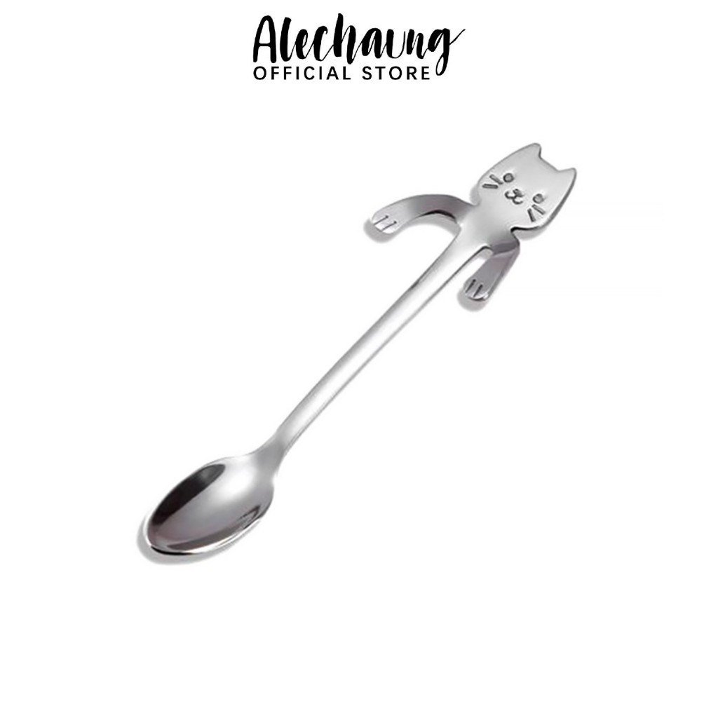 Alechaung ช้อนกาแฟ Coffee spoon แมวเกาะแก้ว สเตนเลส รูปแมวน่ารัก สำหรับแก้วกาแฟ วัสดุสเตนเลส