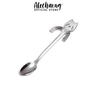 Alechaung ช้อนกาแฟ Coffee spoon แมวเกาะแก้ว สเตนเลส รูปแมวน่…