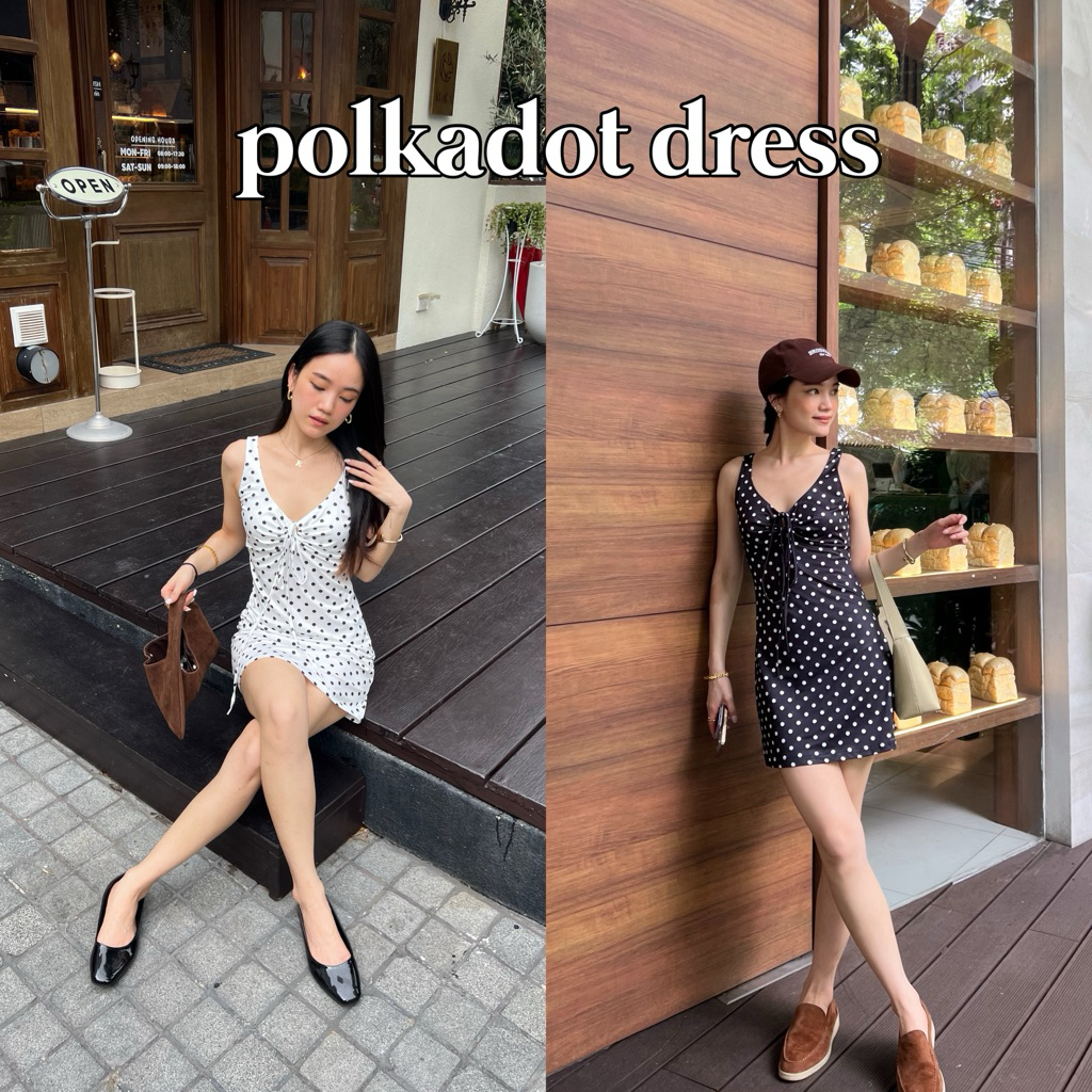 พร้อมส่ง taryn.bkk - polka dress เดรสลายจุด มินิเดรส ผูกโบว์ น่ารักมาก