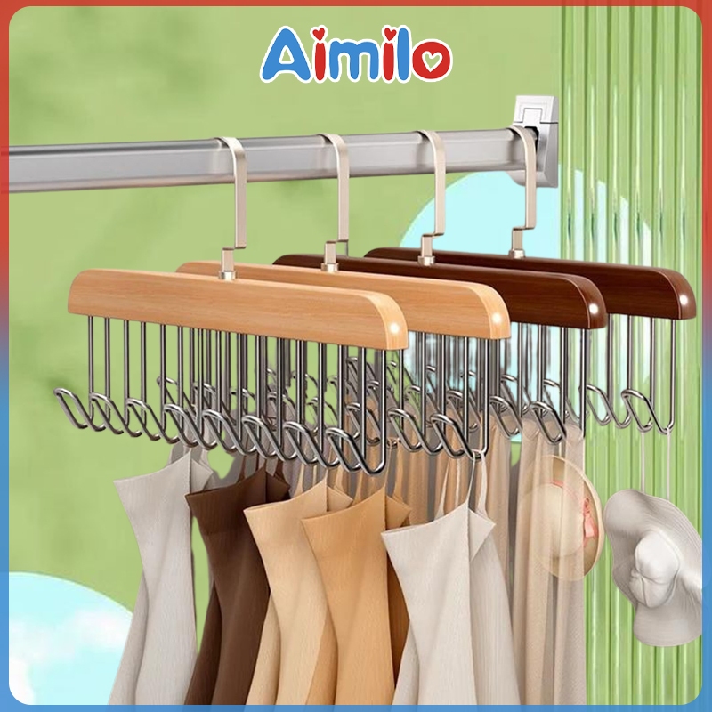 Aimilo ไม้แขวนเสื้อ 8 ตะขอจัดระเบียบ กันลื่น ประหยัดพื้นที่ ตู้เสื้อผ้า ที่เก็บเสื้อผ้า ไม้แขวนผ้าอเนกประสงค์