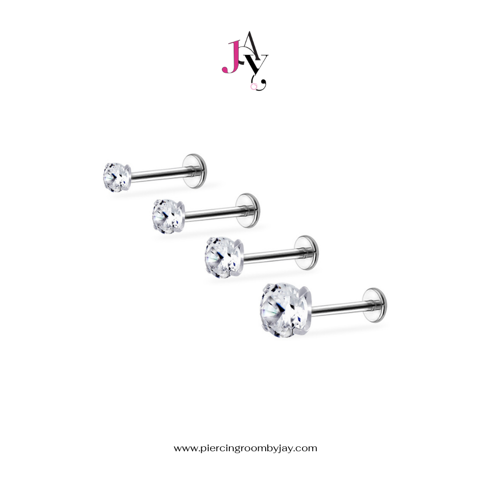 Piercingroom by Jay จิว/ต่างหูแป้นแบน สำหรับผิวแพ้ง่าย Clear CZ Titanium เกรดการแพทย์ (ราคาต่อชิ้น)