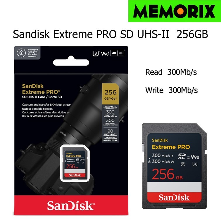 SanDisk Extreme PRO SD 256 GB UHS-II V90 (SDSDXDM-256G-GN4IN) อ่าน 300Mb/s เขียน 300Mb/s  V90, 8K, 4