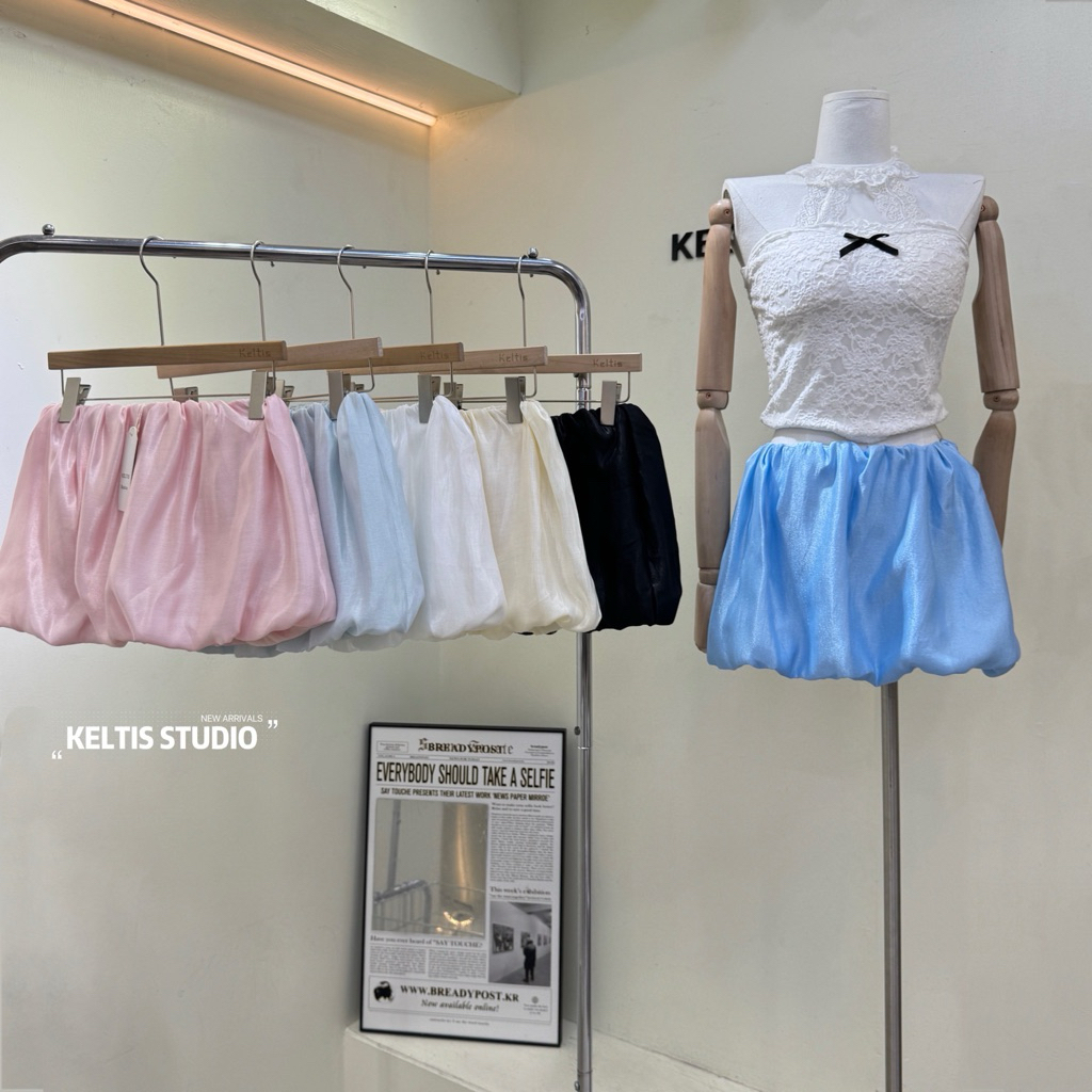 Lady_jeans#2379(K)กระโปรงบานทรงพองผ้าชีฟองเอวยางยืด ใส่ได้ทุกวัน (มี 6 สี)