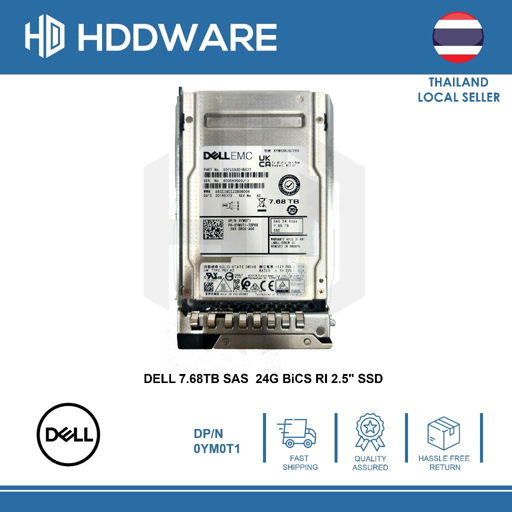 DELL 7.68TB SAS 24G BiCS RI 2.5" SSD // 0YM0T1 // SDFUS83DHB02T // KPM6XRUG7T68