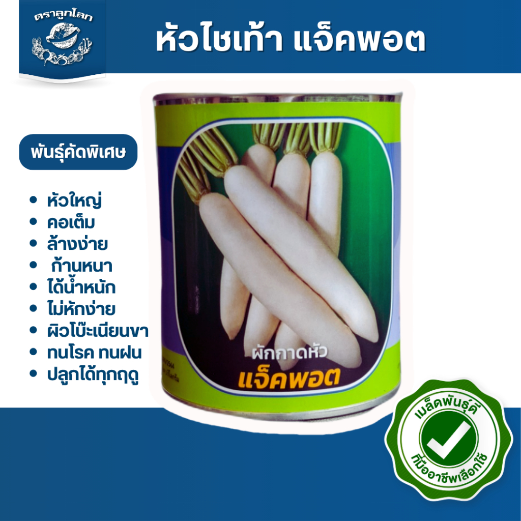 ตราลูกโลก เมล็ดผักกาดหัวไชเท้า แจ็คพอต Chinese Radish เมล็ดพันธุ์ผัก ผักสวนครัว ผักซอง