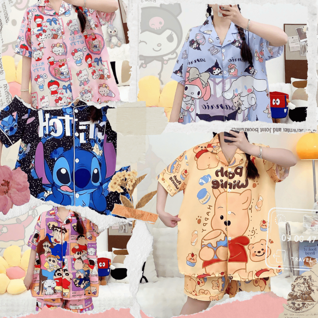 389 SNmingming ชุดนอนบิ๊กไซส์อก 45 แขนสั้น-ขาสั้น งานไหมอิตาลี เรียบลื่นบางเบา ลายการ์ตูนสุดน่ารัก (