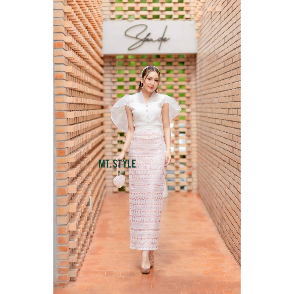 ชุดไทย ชุดไทยประยุกต์ เสื้อแขนระบาย+กระโปรงเอวสูง งานป้าย mystyle