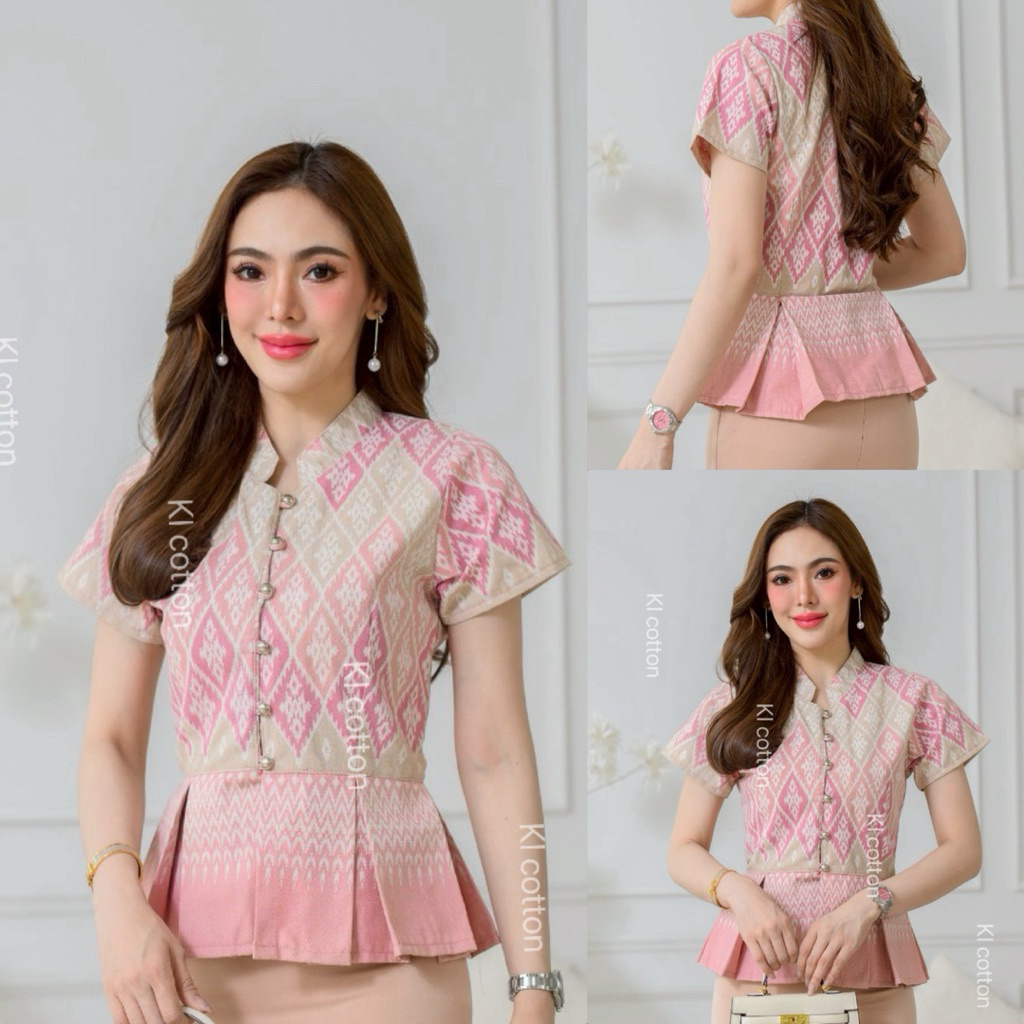 เสื้อพื้นเมืองคอจีน จีบชายระบาย