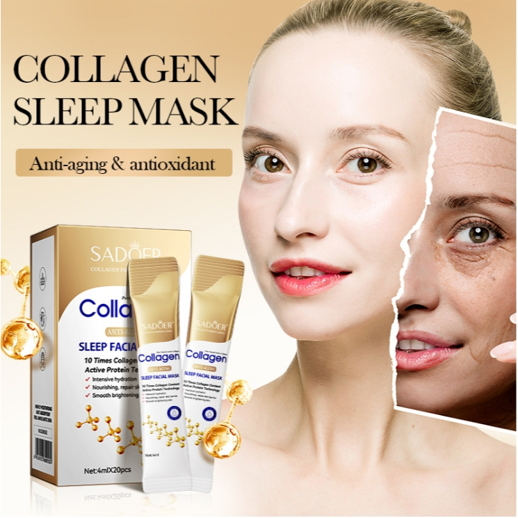( มีส่งด่วน ) SADOER Collagen Sleeping Facial Mask มาส์กหน้าเพื่อการนอนหลับ สลีปปิ้งมาส์กคอลลาเจน 1 กล่อง 20 ซอง ราคา ถูกที่สุด ดีลบีเคเค