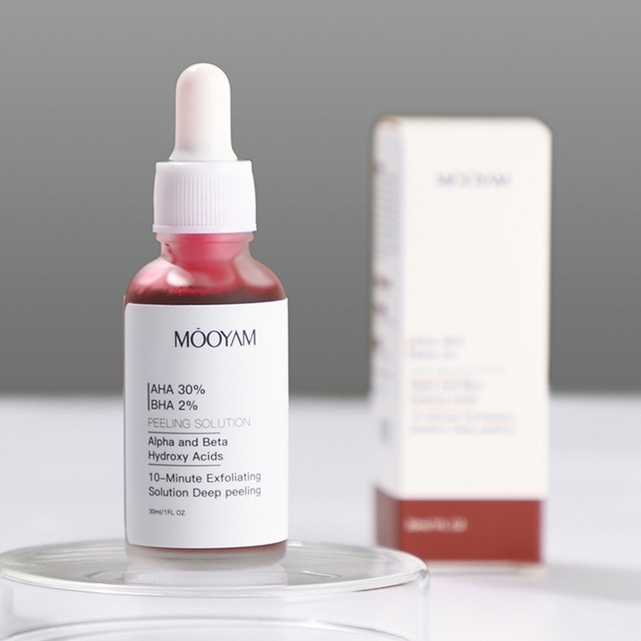 N272 มาส์กแดง หน้าใส AHA MOOYAM AHA 30% + BHA 2% ผลิตภัณฑ์กระชับผิวหน้า ดูแลผิว กําจัดสิว ควบคุมความมัน 30 มล.