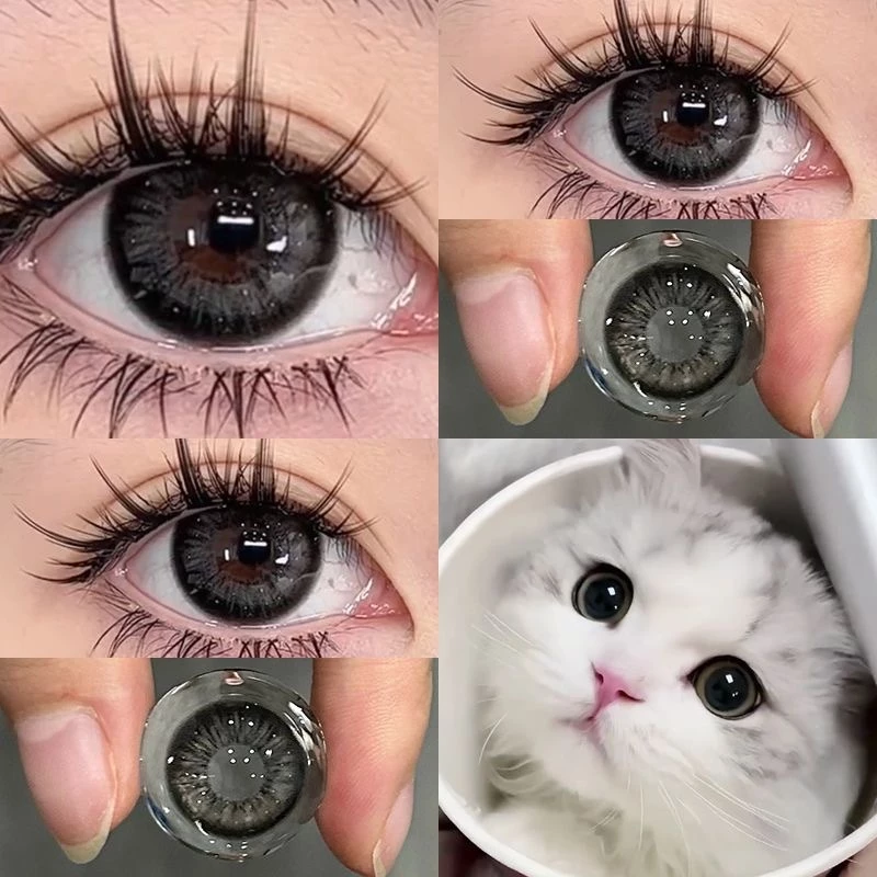 【-100°-600°】Midroo บิ๊ก อาย ตาประกาย เลนส์บิ๊กอายน่ารักThai Tea Grey/ Black 14.5mm-1คู่ รายเดือน