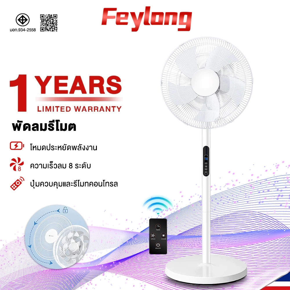 พดลม 16 นิ้ว พัดลมอุตสาหกรรมสไลด์ฐานกลม ความเร็วลม 8 ระดับ พัดลมรีโมท ลมแรง เสียงเงียบ