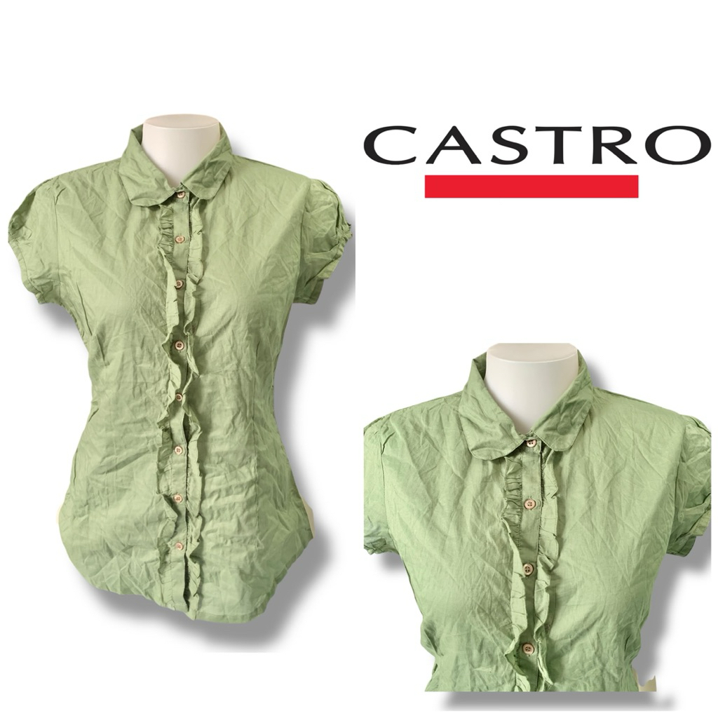 Castro ( GC504 ) เสื้อผู้หญิง แขนสั้น สีเขียว คอปก แขนตุ๊กตา
