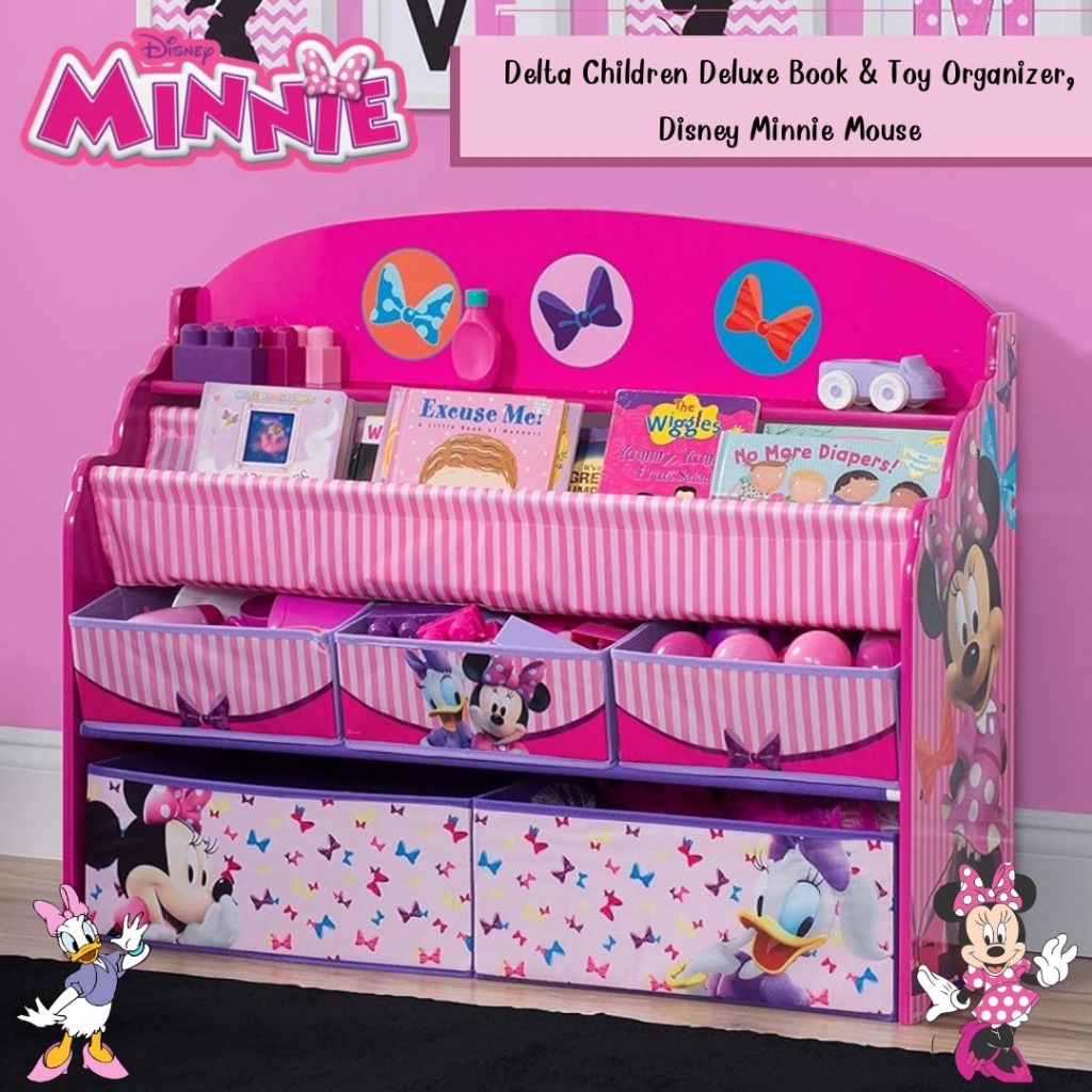 Delta Children Disney Minnie Mouse Deluxe Book & Toy Organizer (แบบใหม่ล่าสุด) ชั้นเก็บของ ชั้นวางหน