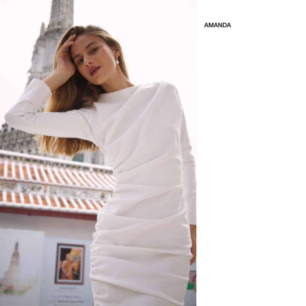 PETCHPLOY - Amanda dress เดรสแขนยาว จับจีบย่นด้านข้าง ช่วยพรางหุ่นช่วงหน้าท้อง