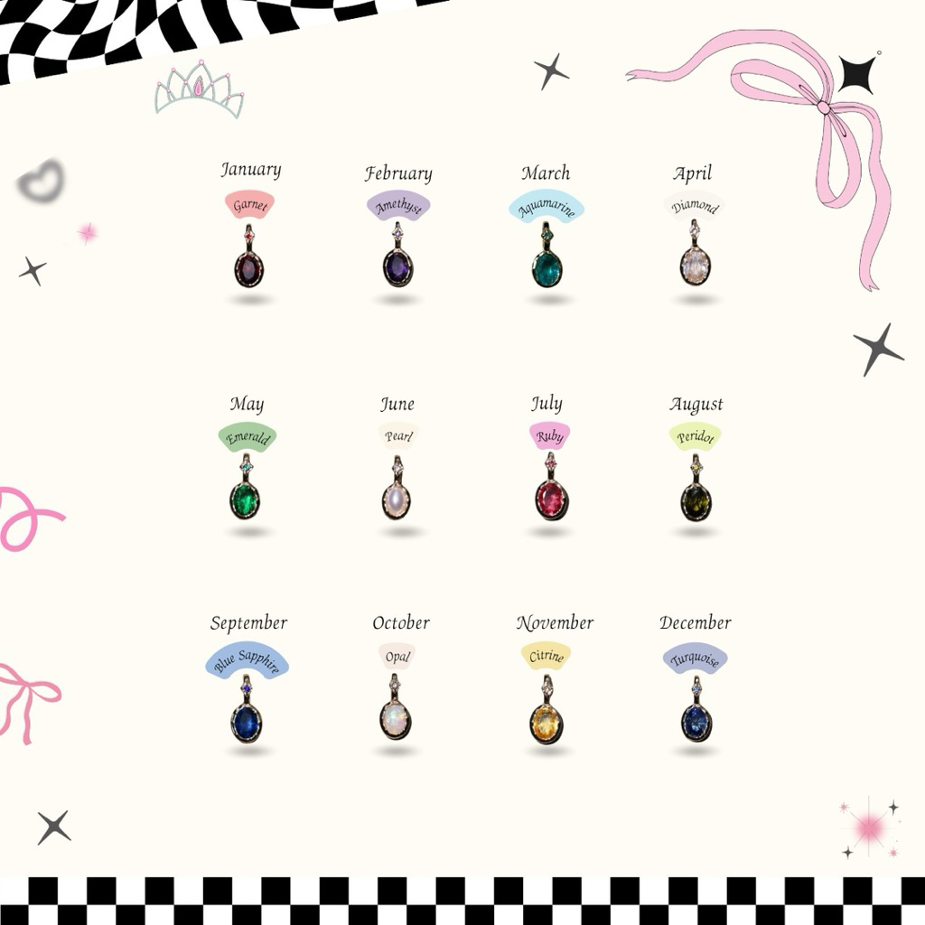 สร้อยคอสแตนเลสสีทองพร้อมจี้เดือนเกิด Birthstones รูปที่ 5