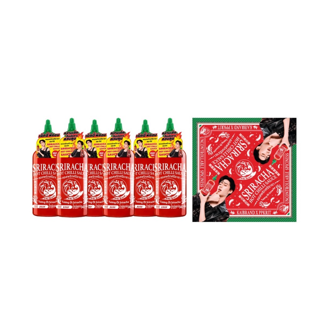 Set 3 ซอสพริกศรีราชาตราไก่ 540 g. 6 ขวด ราคา 599 บาท พร้อมผ้าคลุมไหล่