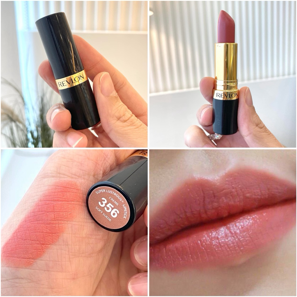ลิป Revlon สี 356 SOFT SUEDE ทำถึงมาก จัดเป็นลิปแท่งโปรด ทาง่าย ไม่ตกร่อง สีออกโทนชมพูติดส้มน้ำตาลนิดๆ สามารถทาได้ทุกวัน