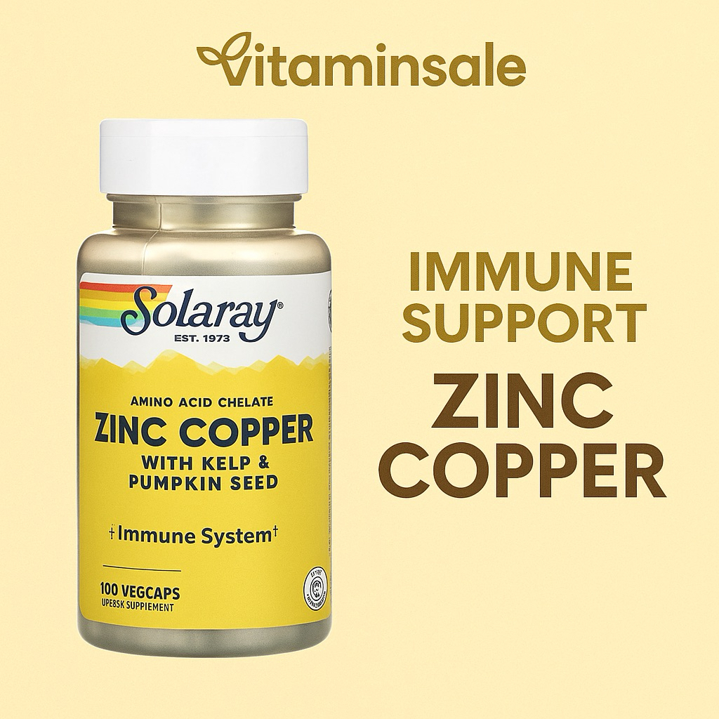 Solaray Zinc Copper 100 VegCaps ซิงค์และคอปเปอร์ในสัดส่วนสมดุลจากแร่ธาตุธรรมชาติ