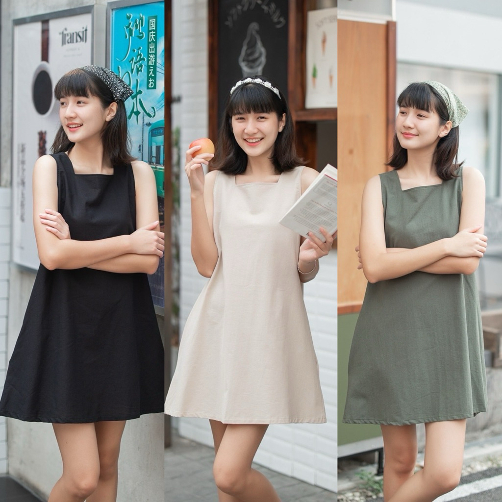 Vanila 🫶🏻V2 (มินิเดรสคอเหลี่ยมตัวสั้น) ตัวนี้มีกระเป๋าสองข้างใช้งานได้จริงนะคะ เหมาะใส่วันสบายๆ ไปคาเฟ่ชิวๆ
