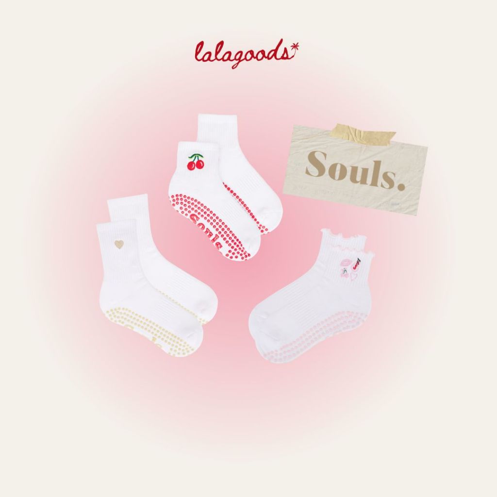 Souls. Embroidered Grip - pilates socks ถุงเท้ากันลื่น ถุงเท้าพิลาทิส