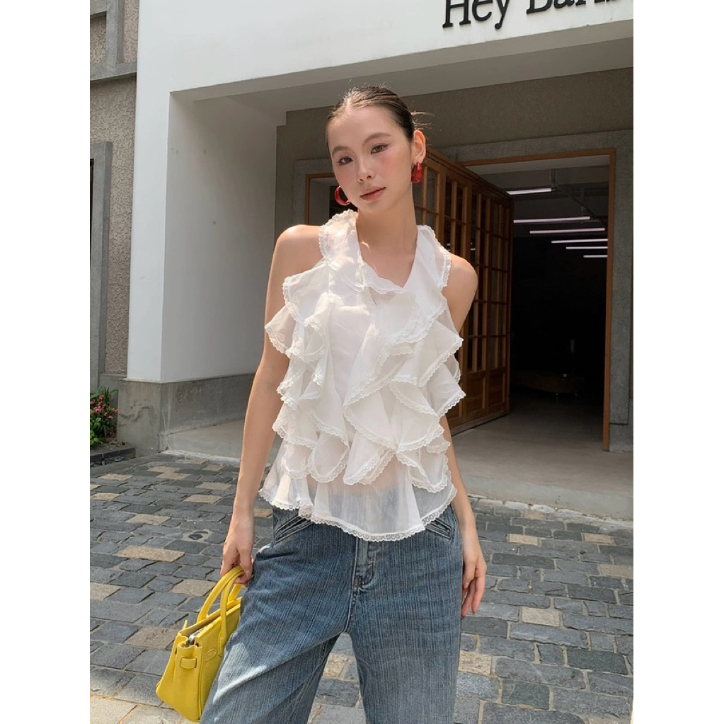 Vintage Flamingo - Ruffle Label Top
