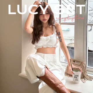 Lucy set ลู-ซี่ ✨(ชุดเซตเสื้อครอปท็อป+กางเกงขายาวเอวแต่งลูกไม้สุดเท่ห์ เสื้อแต่งระบายช่วงอก