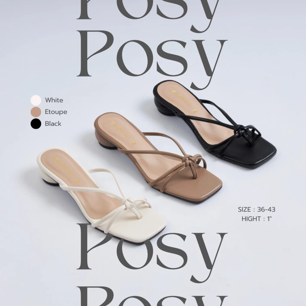 🚗 ส่งด่วน กทม - Posy รองเท้าส้นสูง 1 นิ้ว [ Sz.36 - 43 ] ** แนะนำเพิ่มไซส์ ** ส้น macaron หนังนิ่ม