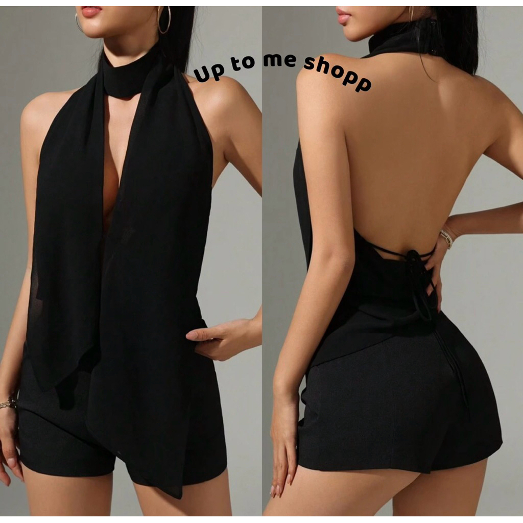 รุ่นฮิต เสื้อครอป คล้องคอ โชว์หลังเซ็กซี่ ลำตัวโปร่ง คอกว้าง สีพื้นแฟชั่น
