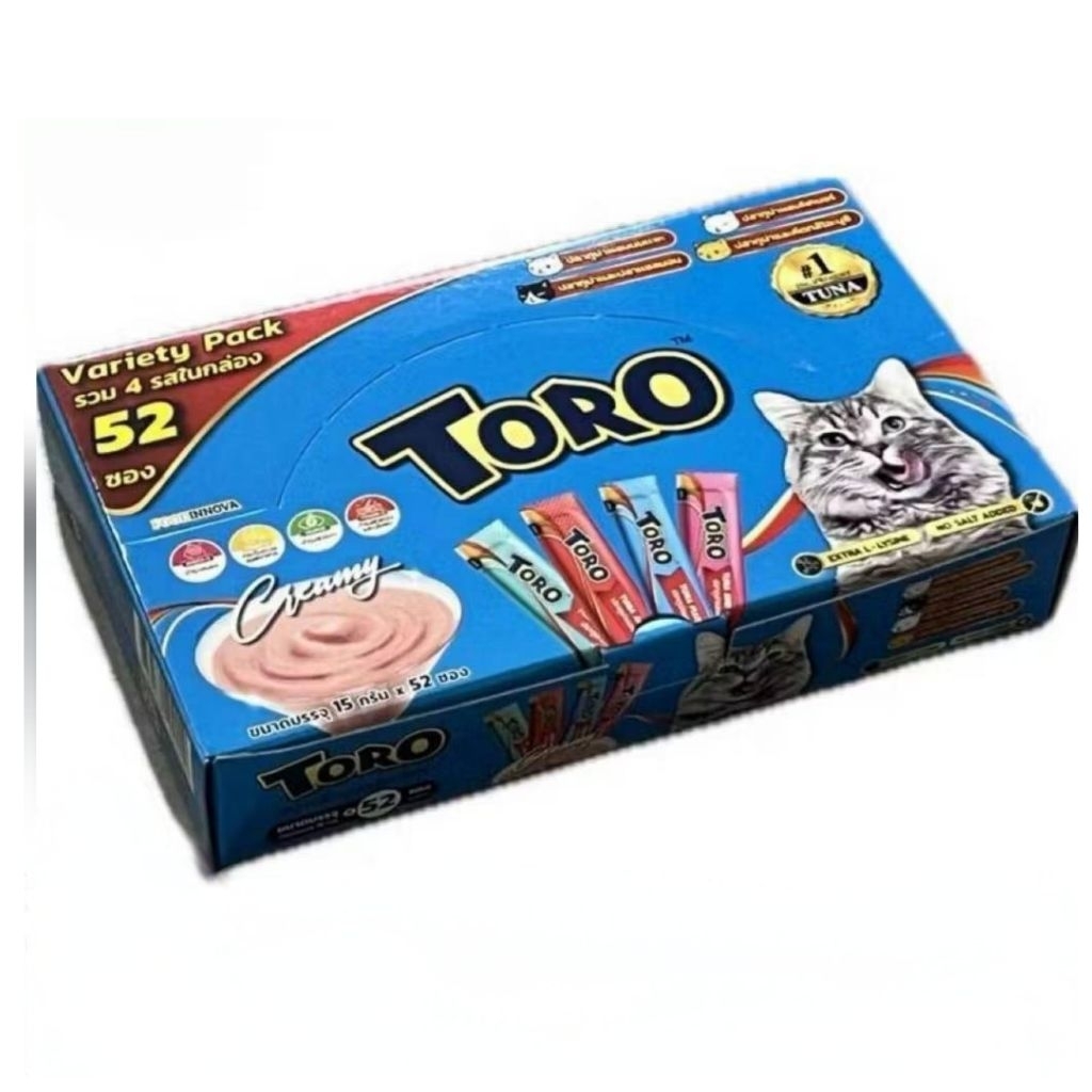 [4รสชาติสุดคุ้ม]Toro โทโร่ ขนมแมวเลีย วาไรตี้ แพค รวม4รสชาติ ทั้งหมด 52ซอง