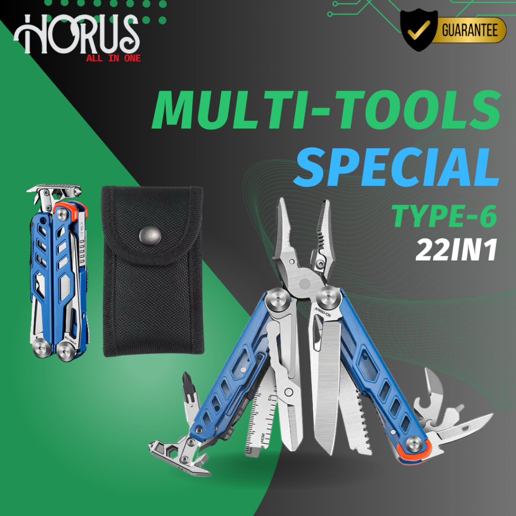 HORUS TYPE-6 คีม ไขควง มีดอเนกประสงค์ 22IN1 MULTI FUNCTION TOOL เครื่องมือช่างอเนกประสงค์ เหล็กกล้าคาร์บอนรุ่นพิเศษ