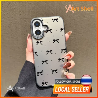 โลหะชุบโลหะด้วยไฟฟ้า ไอโฟนหมีสีชมพูfor 11 iPhone 12 13 14 15Pro MAX X XS XR 7 8Plusลิตเติ้ลสตาร์สร้างสรรค์โบว์สไตล์เรียบ