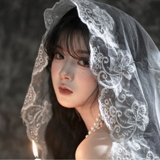 ผ้าคลุมผมเจ้าสาว (ลูกไม้สีขาว) สำหรับเจ้าสาวถ่ายพรีเวดดิ้ง ใ…