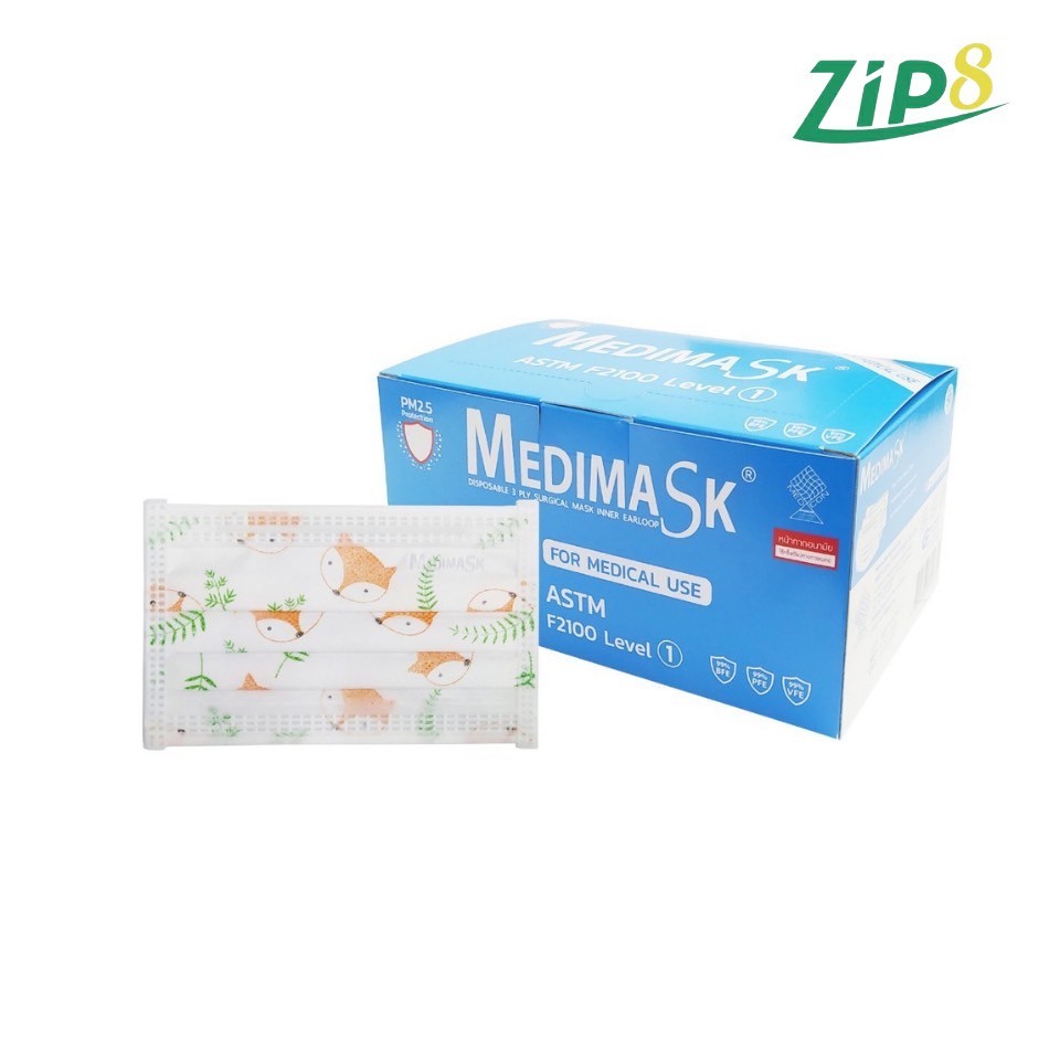 Medimask Kid Fox Facemask ASTM LV.1 หน้ากากเมดิมาร์คเด็ก ลายจิ้งจอก (Made in Thailand)