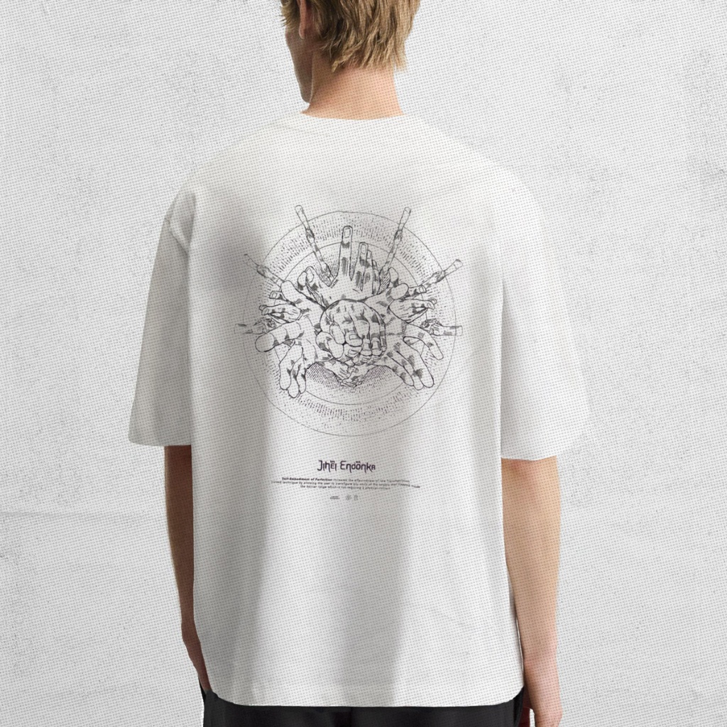 [ZUER] Mahito Jihei Endonka - Jujutsu Collection เสื้อโอเวอไซส์สีขาว Cotton 100% สกรีน DTG