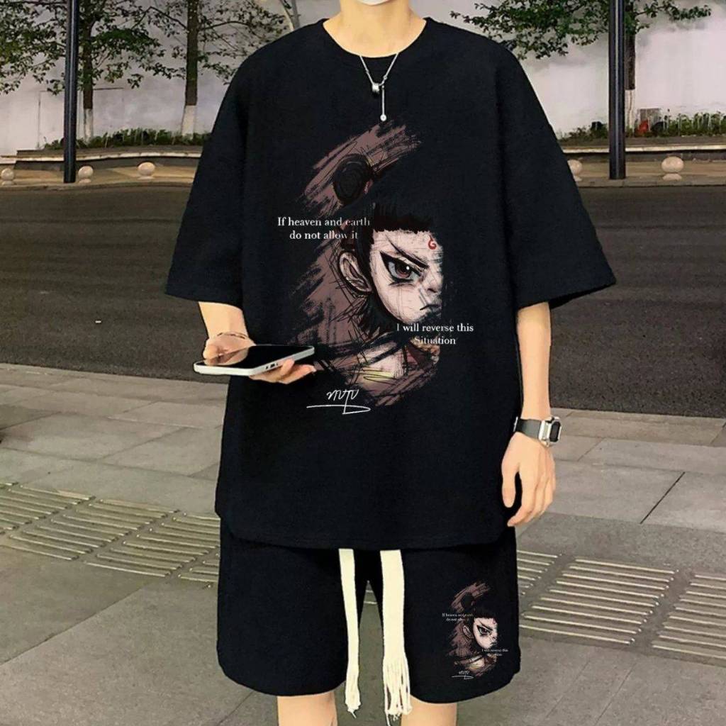 ชุดเซตผู้ชาย สกรีนลายหน้าผู้หญิงครึ่งหน้า แขนสั้นขาสั้น SH38