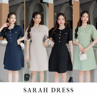 SARAH DRESS เดรสแต่งกระเป๋า กระดุมมุข ทรงสวยสุดๆ ป้าย modish
